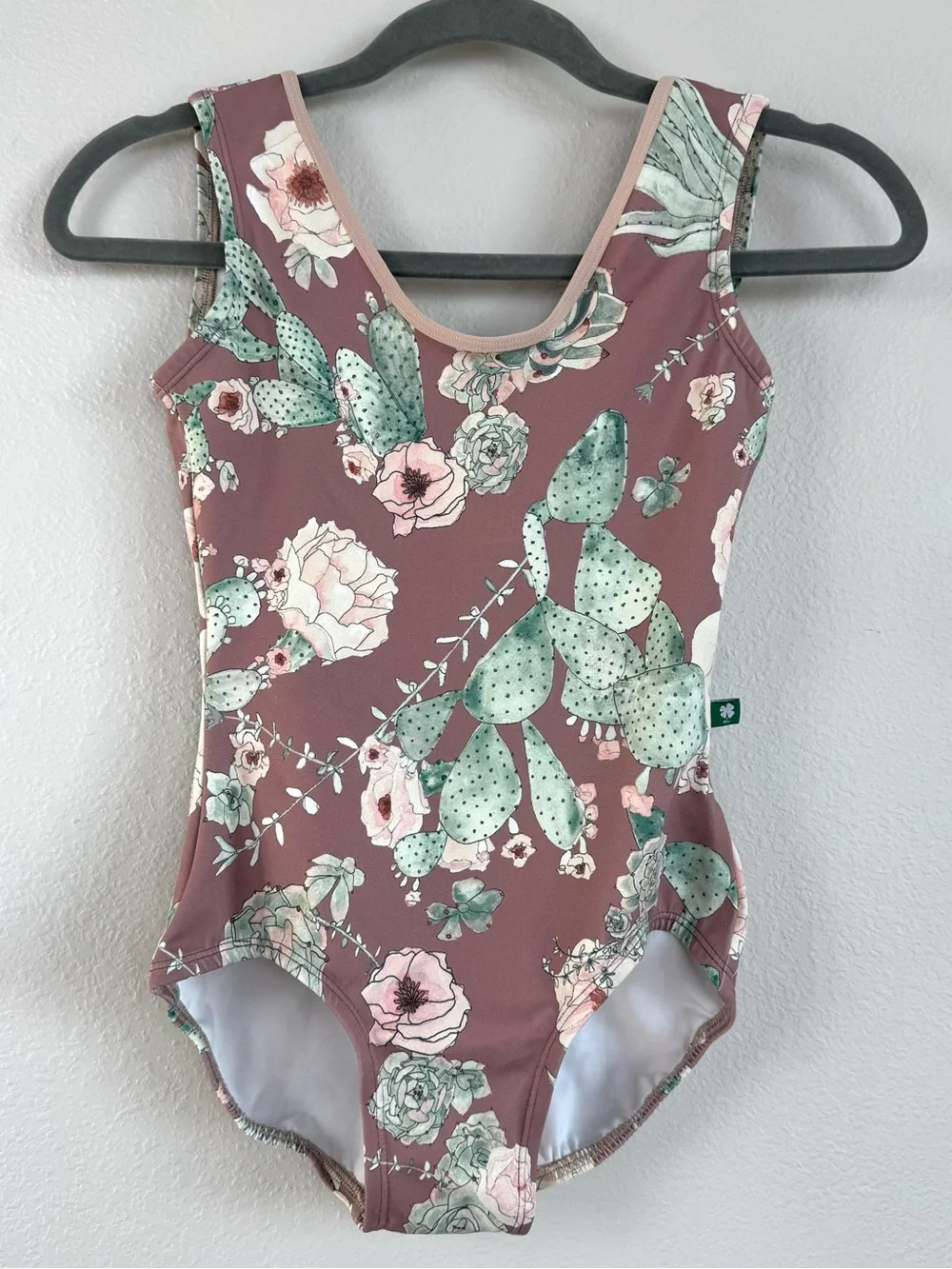 Luckyleo dancewear leotard One Piece Open Back Sz S Dusk Rose cactus Floral Boho